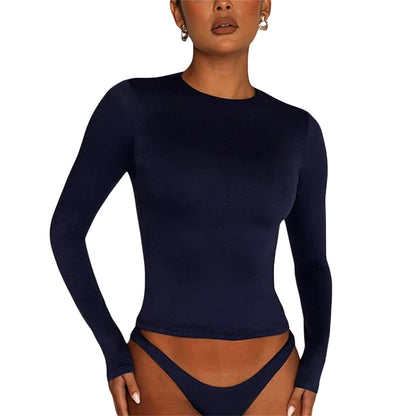 Women's Long Sleeve Slim Fit Casual T-Shirt - Spring Autumn Solid Color Crop Top for Y2K Streetwear